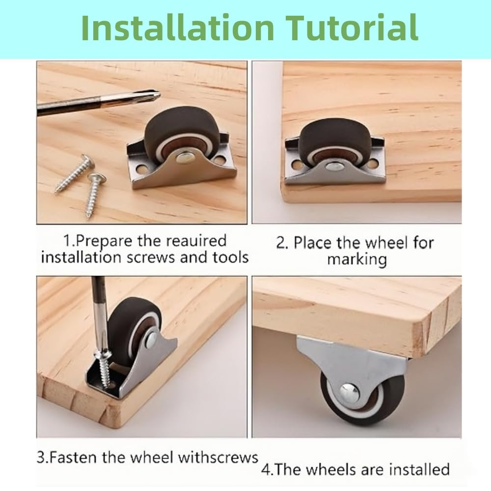 Furniture Wheels, 8Pcs 1 Inch Low Profile Rubber Non Swivel Silent Ball Bearing Furniture Caster Wheels,Load Bearing Silent Soft Rubber Drawer Wheels Wear-Resistant Plate Furniture Wheels