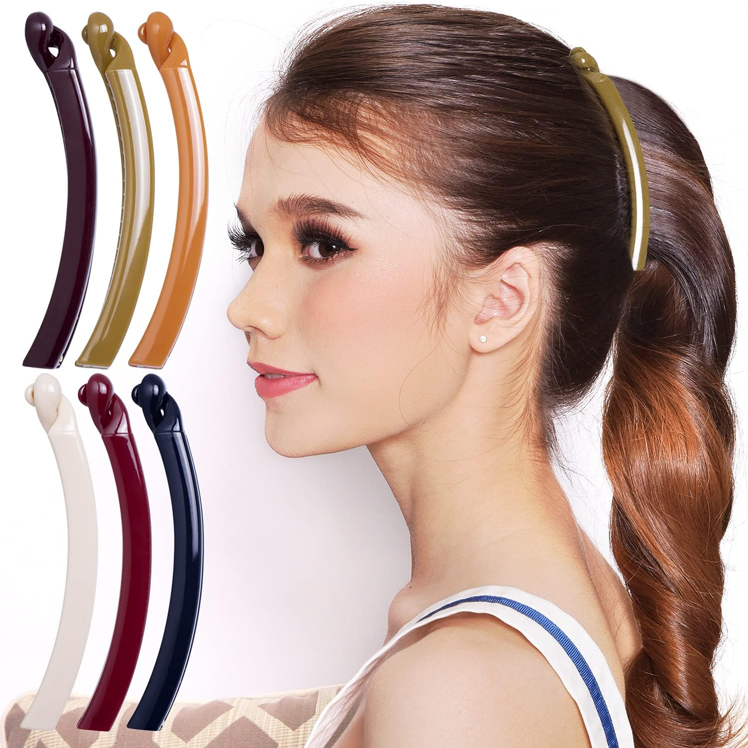 RC ROCHE 6 Pcs Banana Hair Clip Thin Hair Fine Ponytail Maker No Slip Small Claw for Women Secure Grip Jaw Clamp Cute Strong, Medium Clear Brown and Black
