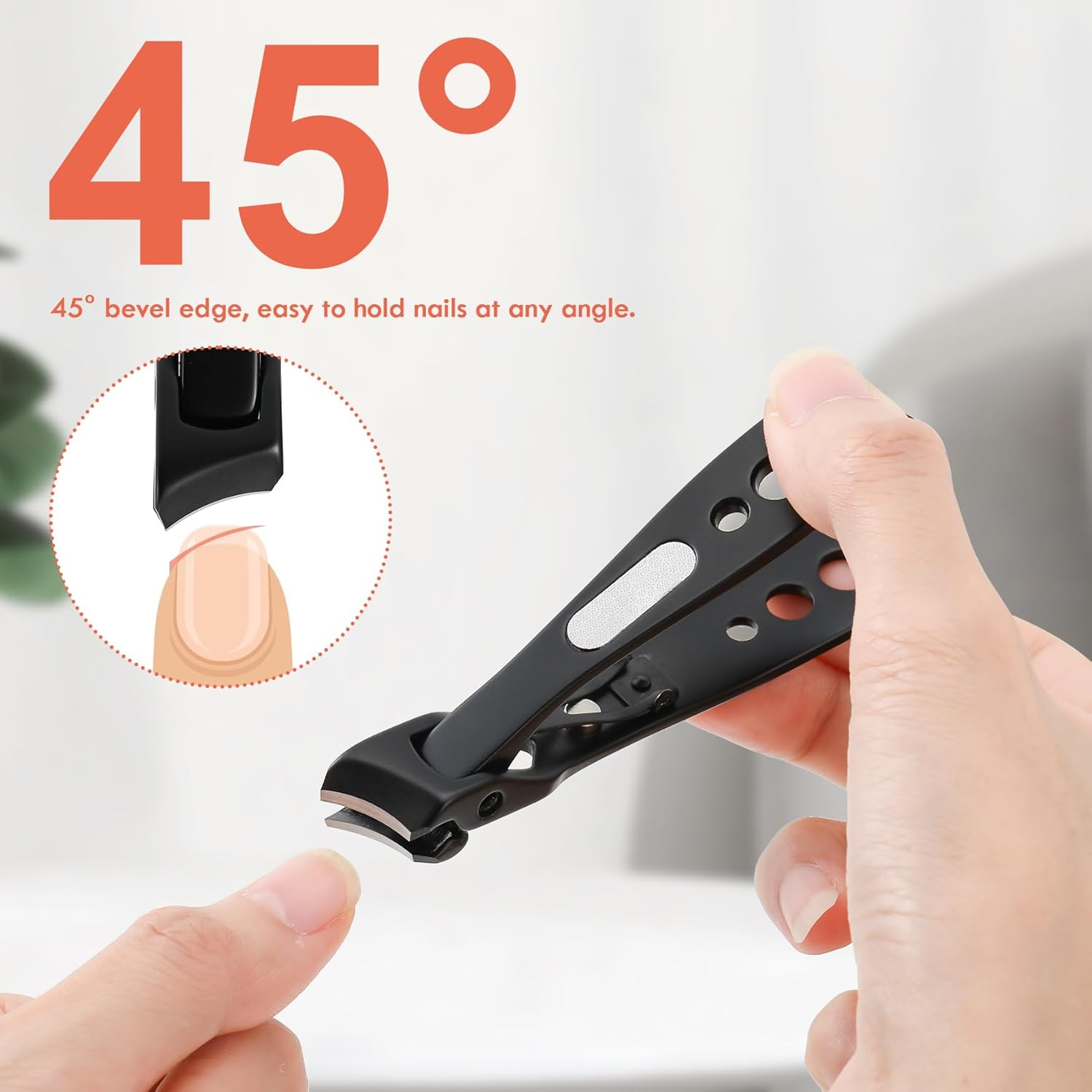 BEZOX Thick Nail Clipper with Slant Curved Blade - Seniors Toenail Clippers for Thick and Ingrown Nails, Fingernail Clippers with Built-In Nail File and Storage Pouch - Matte Black image number 3