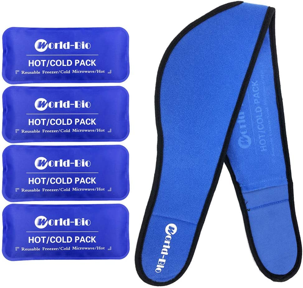 WORLD-BIO Face Ice Pack for Wisdom Teeth, Jaw, Head, Chin - 4 Reusable Hot & Cold Gel Packs with Adjustable Stretch Wrap Relief for Injuries, Oral and Facial Surgery, Migraine, TMJ Pain image number 5