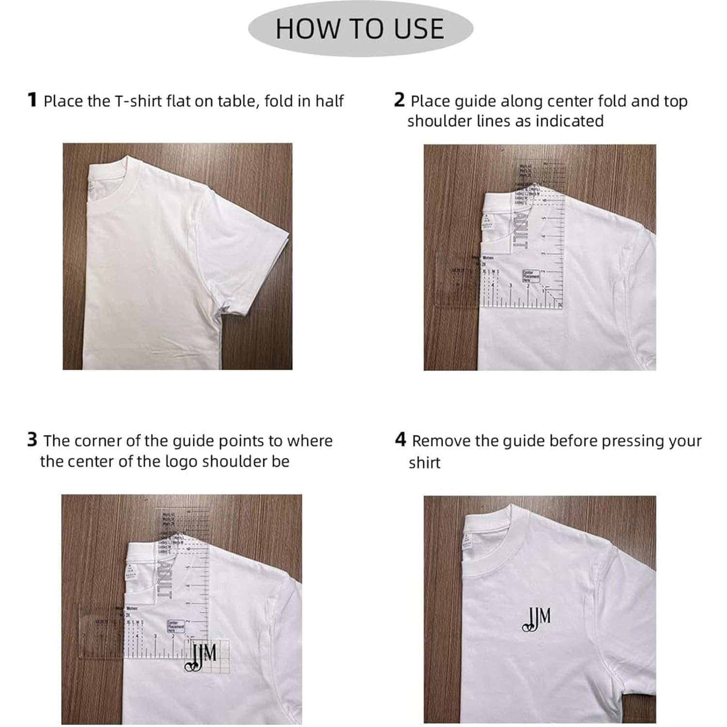 Coehaopike Tshirt Ruler Guide for Vinyl Alignment - Left Chest, Tee Measurement Template, Tshirt Ruler Alignment Tool Placement for Heat Press for Adult Men and Women Front and Back Measurement image number 3