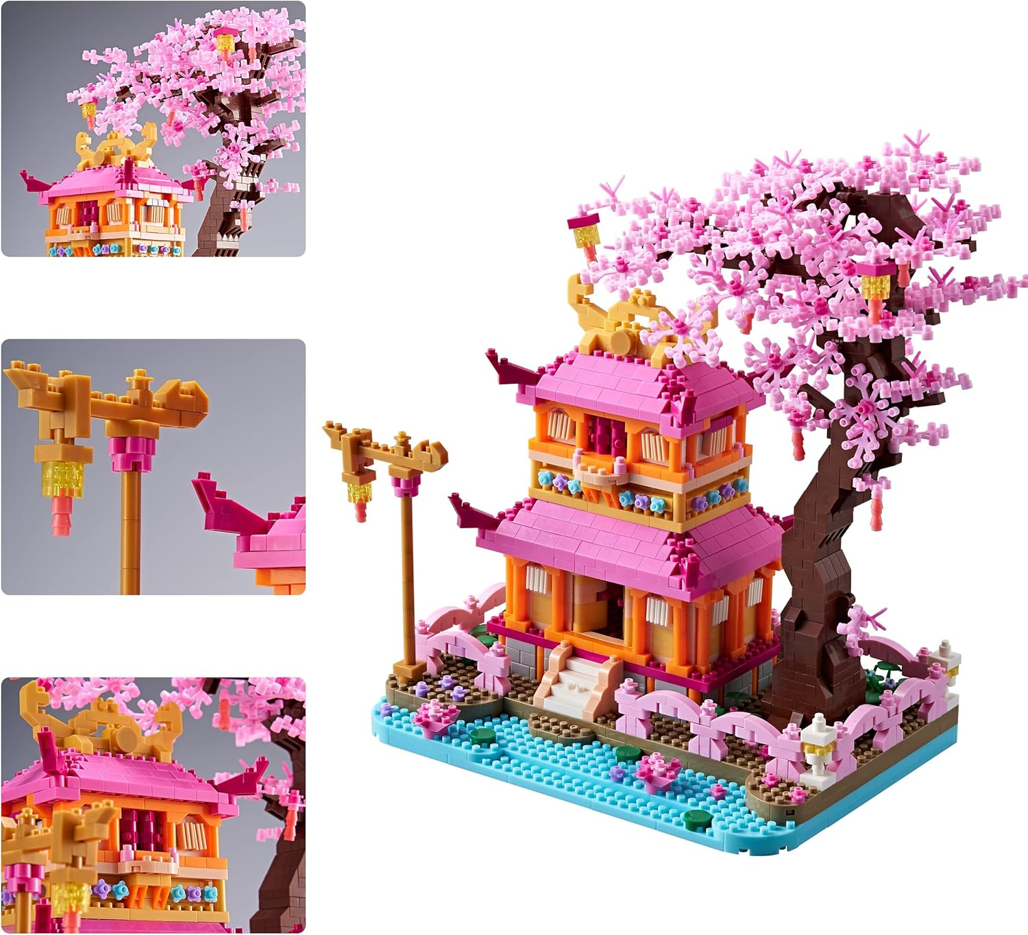 Japanese Cherry Blossom Tree Building Set with Gift Box Sakura Treehouse Plants Architecture Micro Blocks, Toys for Kids and Adults, 1810 PCS (With 2 Figure) image number 5