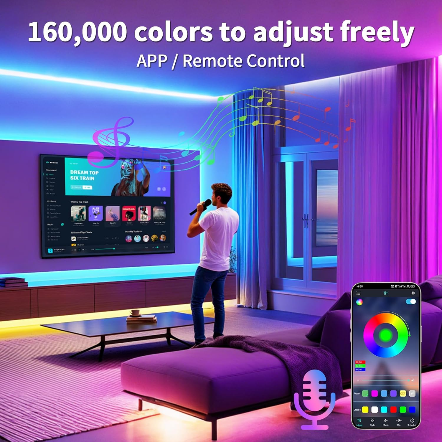 10M/16FT Bluetooth LED Strip Lights, RGB LED Lights with Music Sync, Remote APP Control, Flexible DIY Multi-Colour String Lights for Kitchen, Garden,Party,Pc Decoration,Bedroom (10M) image number 5