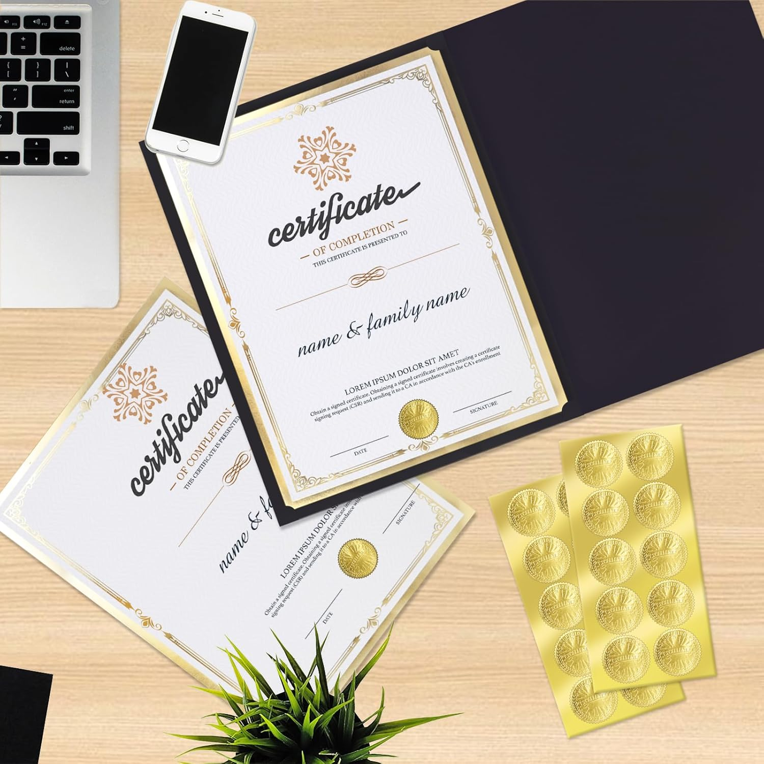 75 Pcs Certificate Paper Kit, 25 Gold Foil Border Award Certificate Holders & 25 Pcs 8.5X11 Inches Certificate Paper & 25 Certificate Seals Stickers for Graduation Diploma, Award Accomplishment. image number 5