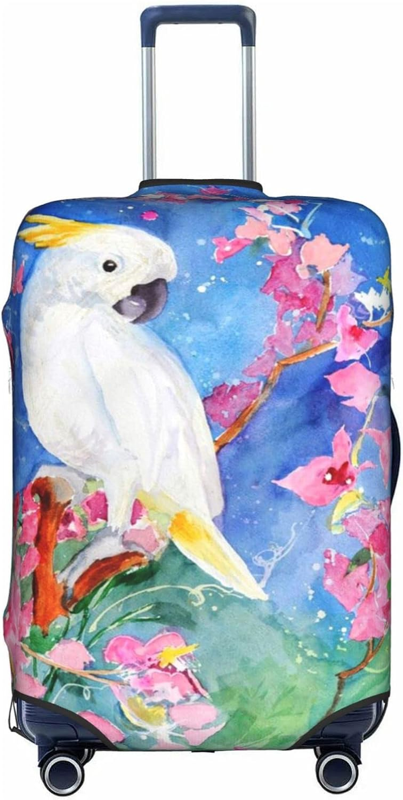 Obabo White Parttern Travel Luggage Cover,Washable Suitcase Cover Protector Anti-Scratch Suitcase Cover Fits 18-32 In, Beautiful Cockatoo Bird Flower, L image number 2