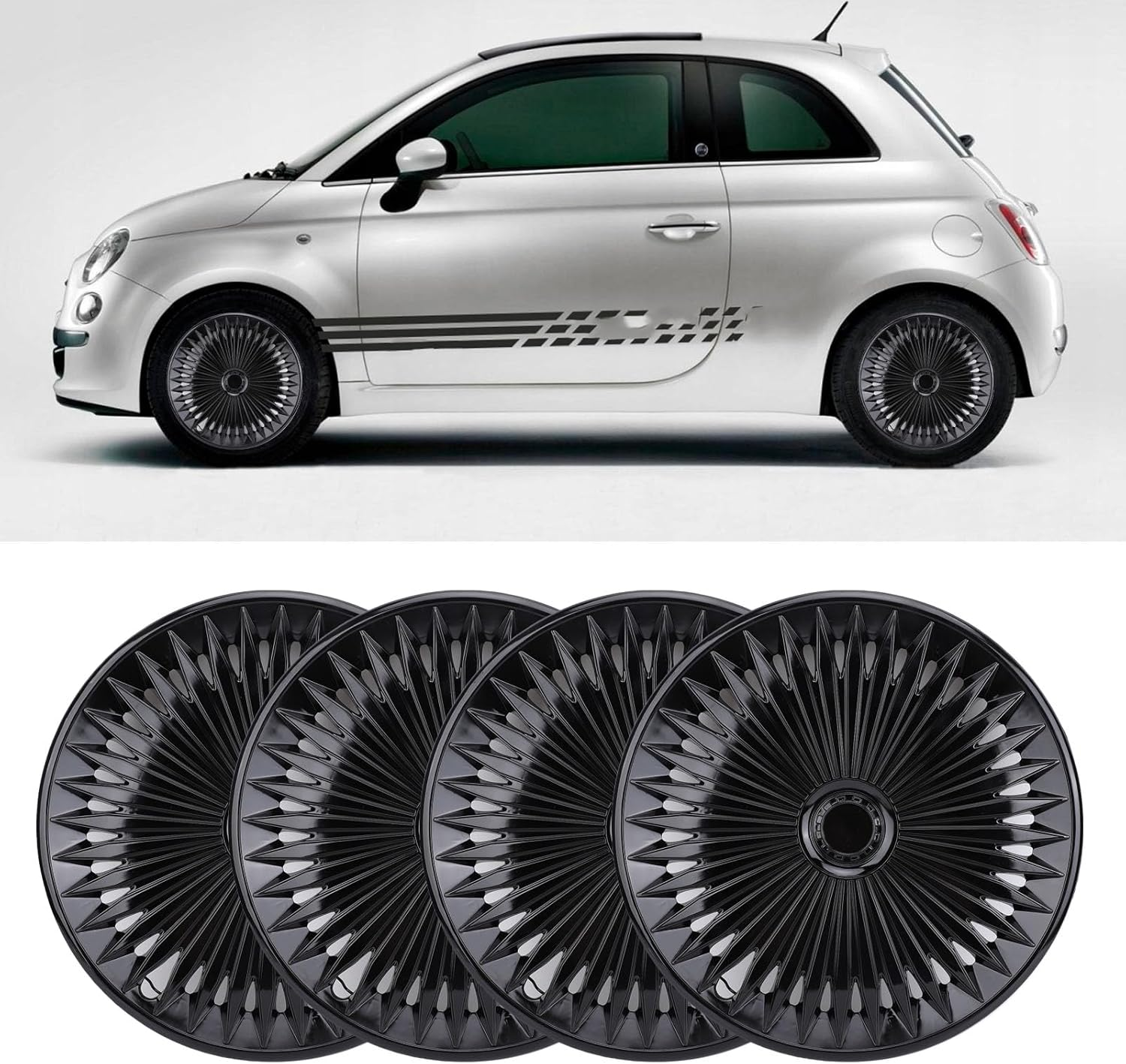 Jiawu Hubcaps, 17 Inch Wheel Hub Cap Set, R17 Hub Caps Universal Wheel Rim Cover ABS Material Exterior Accessories for Car Truck SUV, Set of 4, Easy Snap on Install, Wheel Guards (Black) - Silver Black image number 4