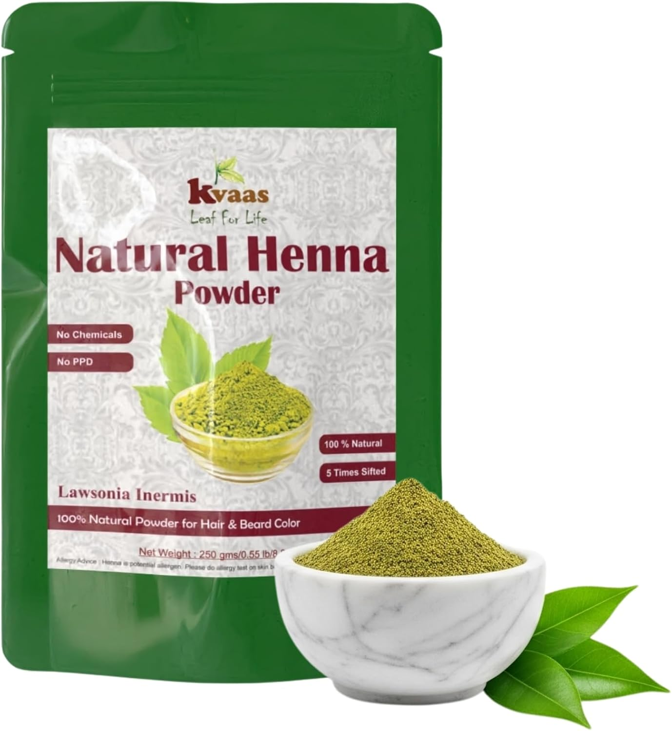 Henna Powder | Lawsonia Inermis | 8.81 Oz (250 G) | Natural & Pure Powder for Hair Color by KVAAS image number 1