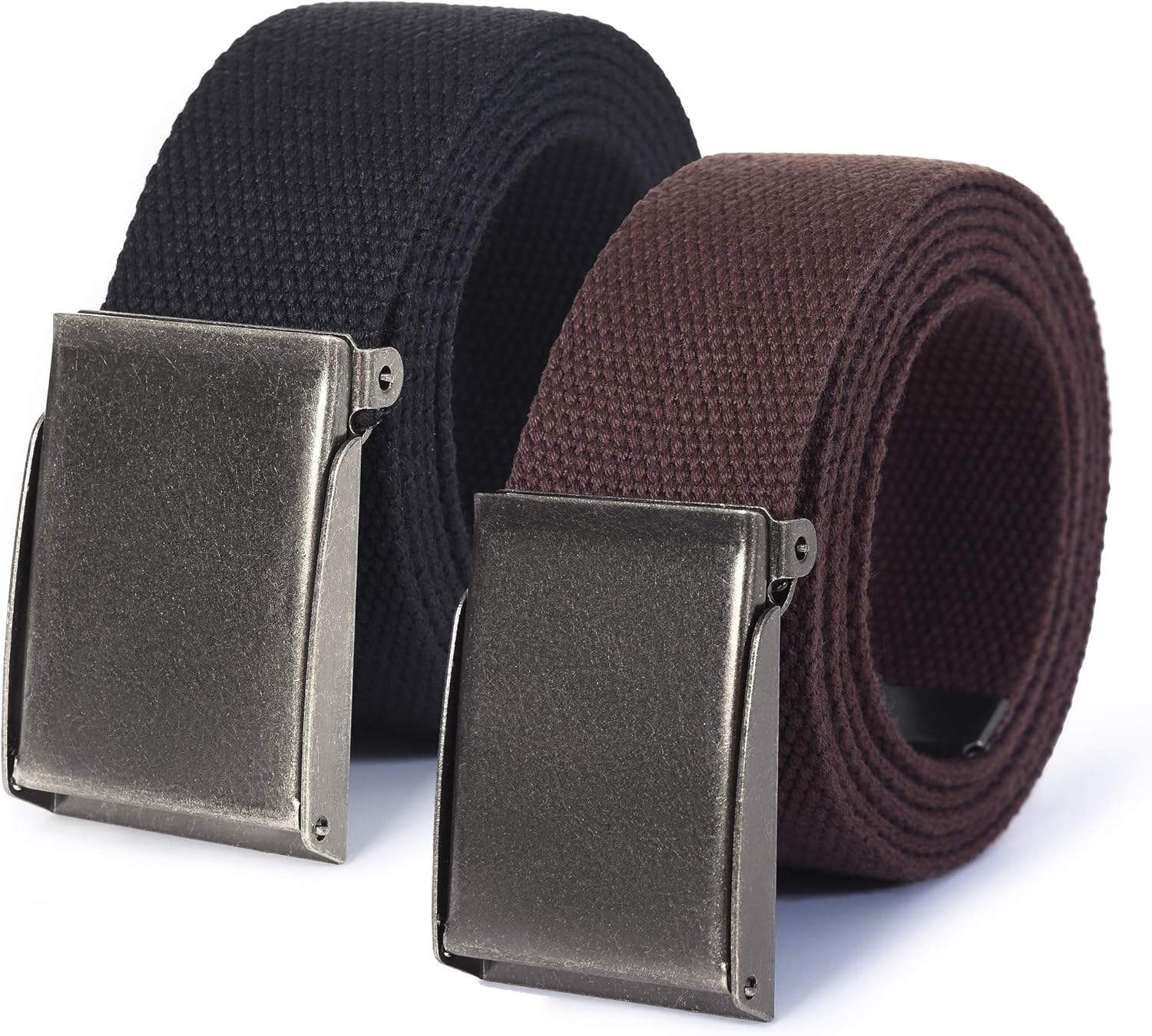 Canvas Web Belt | Cut to Fit up to 52" | Flip-Top Brushed Silver Nickel Buckle 6 Colors