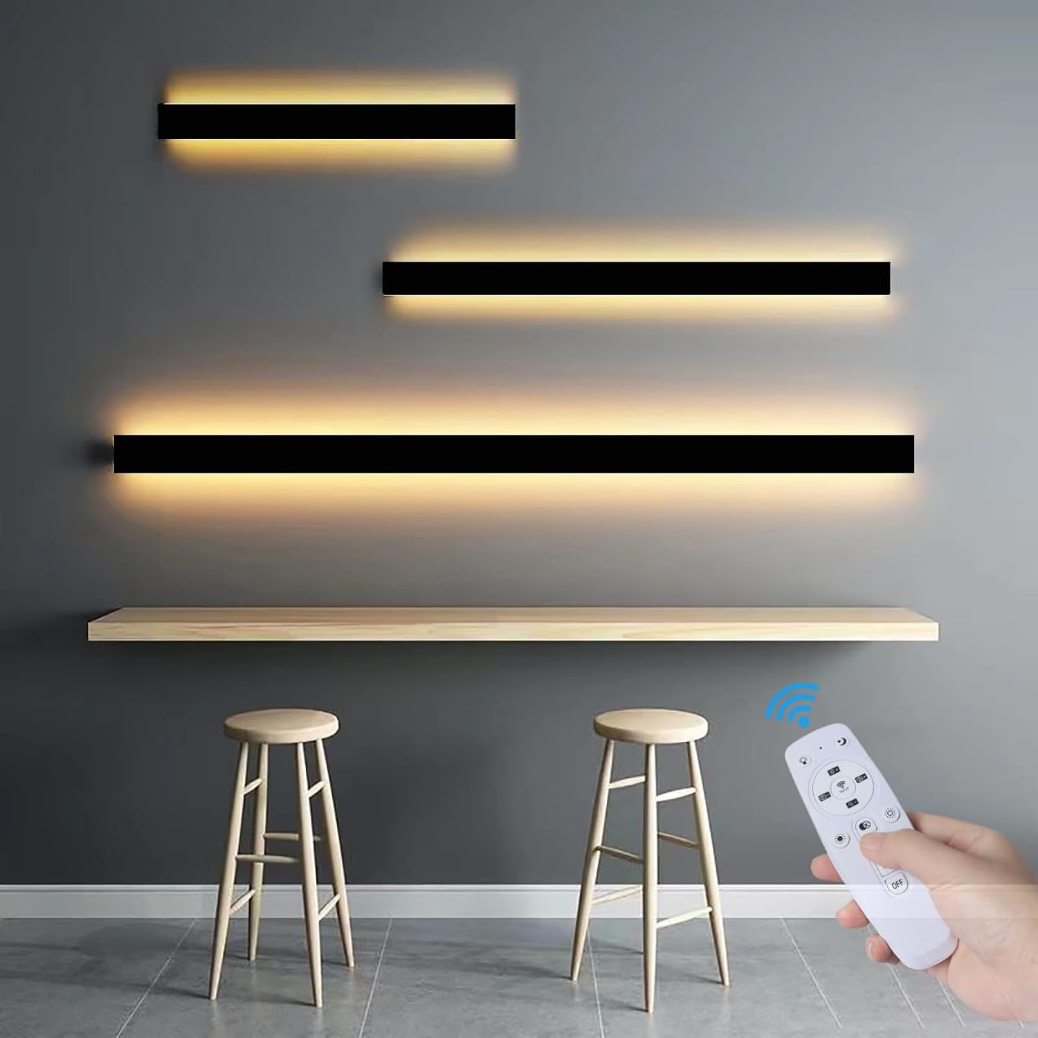 Modern Dimmable Indoor Wall Light Long Strip LED Fashion Staircase Wall Lamp with Remote Control Rectangular Interior Minimalist Black Acrylic Wall Sconce Bedroom Living Room (100Cm,Dimmable Light) image number 5