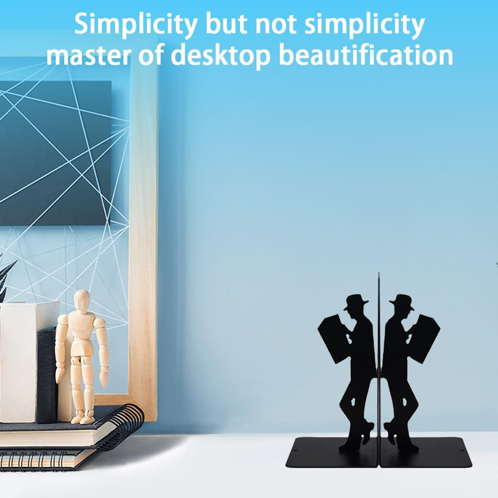 2 Pcs Book Holder, T-Shaped Structure Book Stand,Metal Bookends,Book Stopper,European Bookends,For Homes Offices Schools and Libraries Ect,With Rounded Corner Design Space Saving image number 5