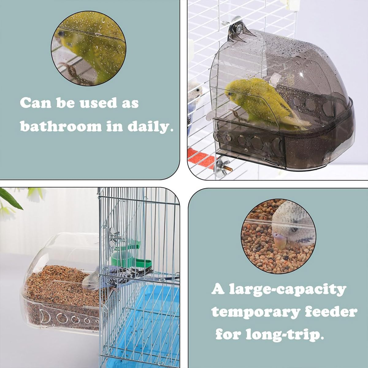 AIMALL Extra Large Transparent Parrot Bird Bath Box, Tiger Skin Xuan Feng Starling Bath Basin with Drawer, Clear Bird Cage Accessories - 13 X 15.5 X 15.5 Cm image number 5