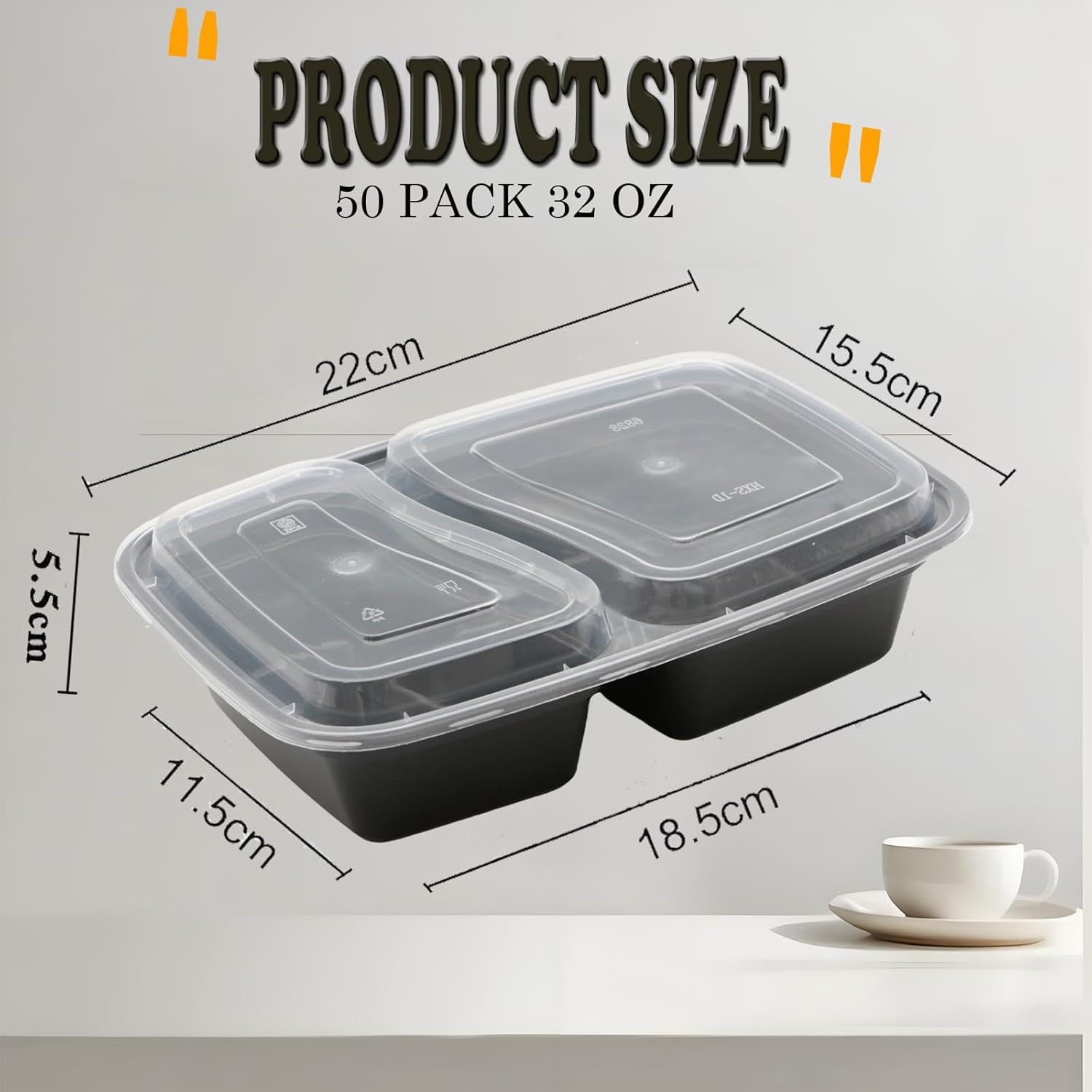 50 Pack 32OZ Meal Prep Containers Reusable 2 Compartment Food Storage,Extra Large &Thick Food Storage Containers with Lids,Durable Bento Boxes Bpa-Free, Stackable,Microwave,Dishwasher/Freezer Safe image number 1