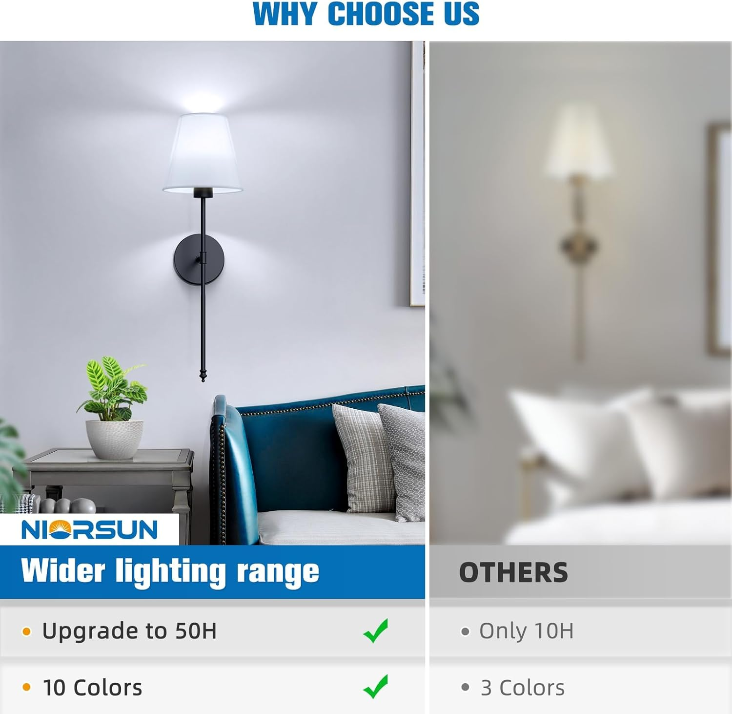 Anfower Battery Operated Wall Sconce Set of 2,Black Rechargeable Wall Lights with 5200Mah Dimmable Detachable Bulbs and Remote,10 Colors Wireless Sconces for Bedroom Living Room Hallway (Black, 55Cm) image number 4