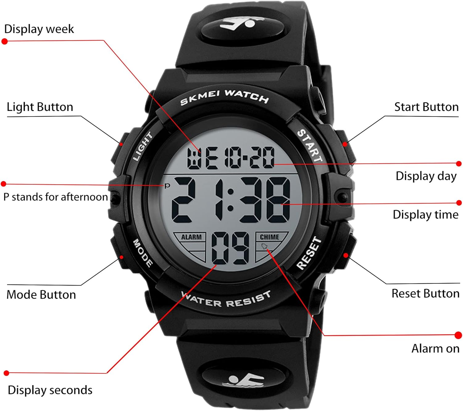 Kids Digital Watch, Sports Outdoor 50M Waterproof Kid Watches for Boys with Alarm Stopwatch Electronic Analog Quartz Wrist Watches for Boy Girls Children Ages 11-15 - 02-Red image number 2