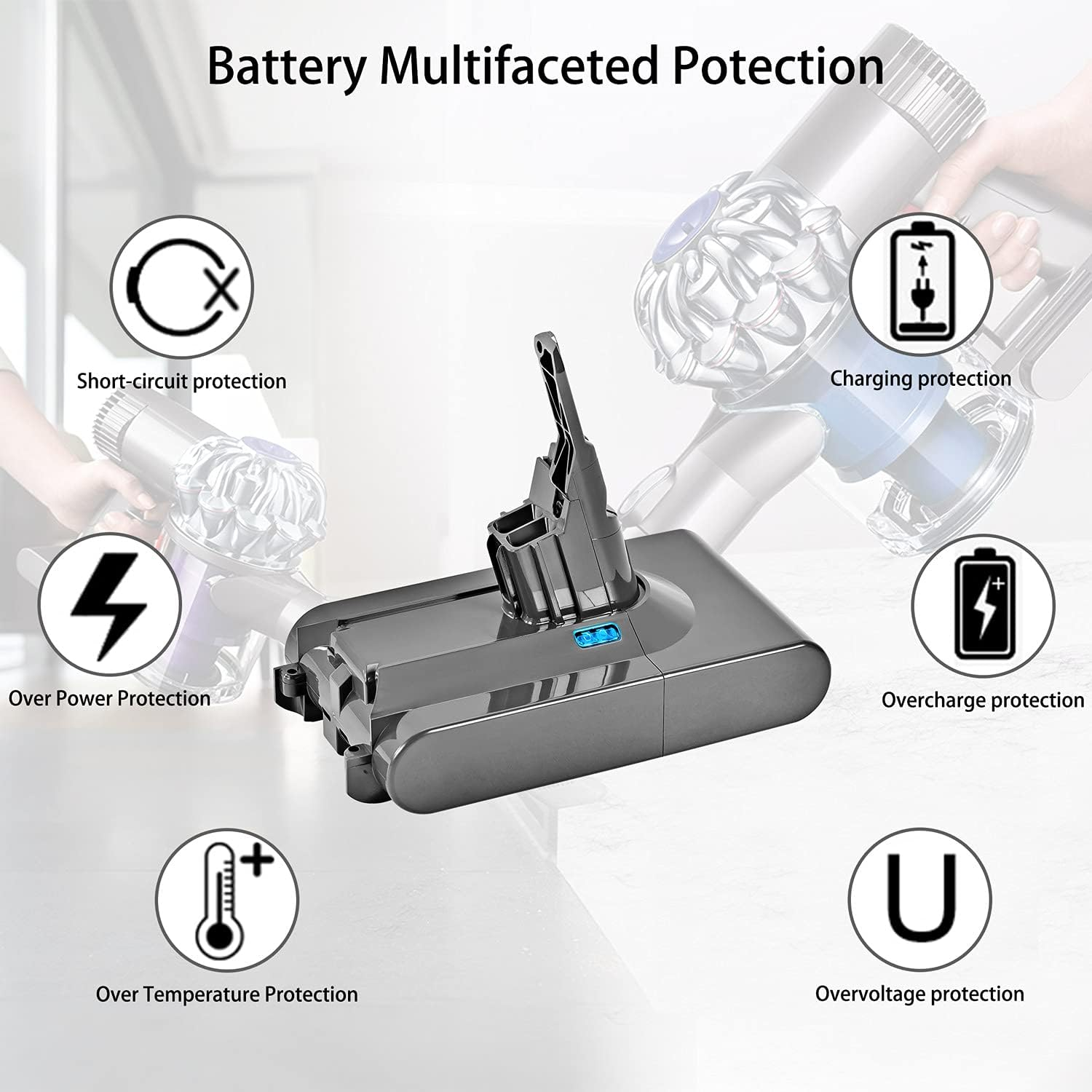 4600Mah 21.6V Replacement Battery for Dyson V8 Absolute Animal Motorhead Fluffy Carbon Fiber Dyson Cordless Vacuum Cleaner image number 3