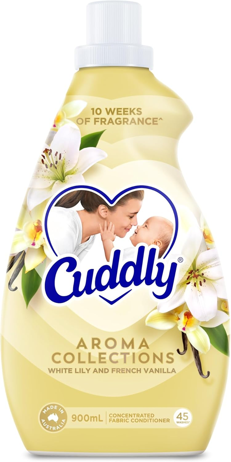 Cuddly Concentrate Liquid Fabric Softener Conditioner, 900Ml, 45 Washes, White Lily and French Vanilla Long Lasting Fragrance image number 1
