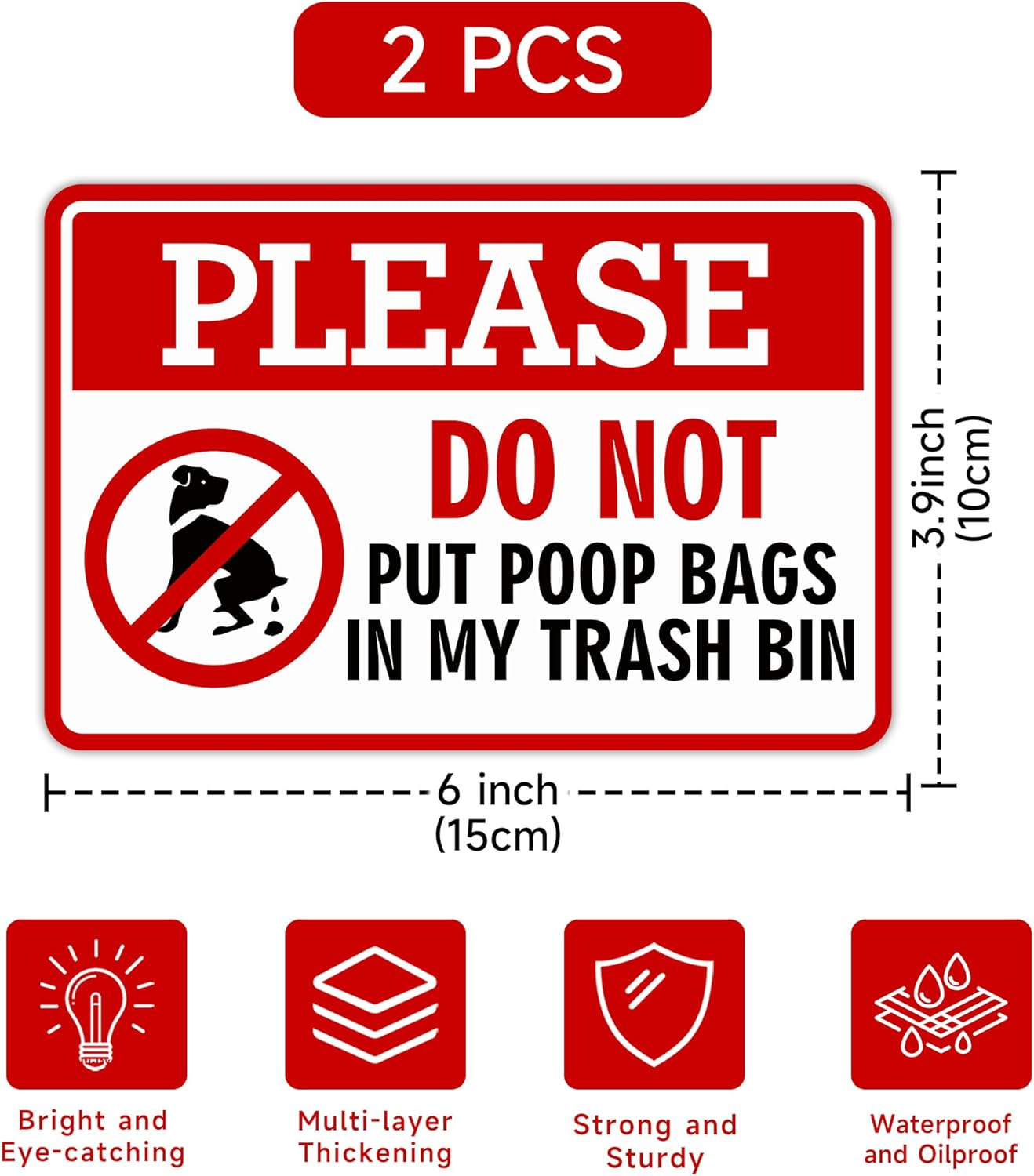 2PCS Please Do Not Dispose Poop Bags in This Trash Bin Stickers, Self-Adhesive Weatherproof Do Not Throw Dog Poop Bag in the Trash Sign, Trash Can Stickers for House，Yard，Restaurant（5.9" X 3.9"）