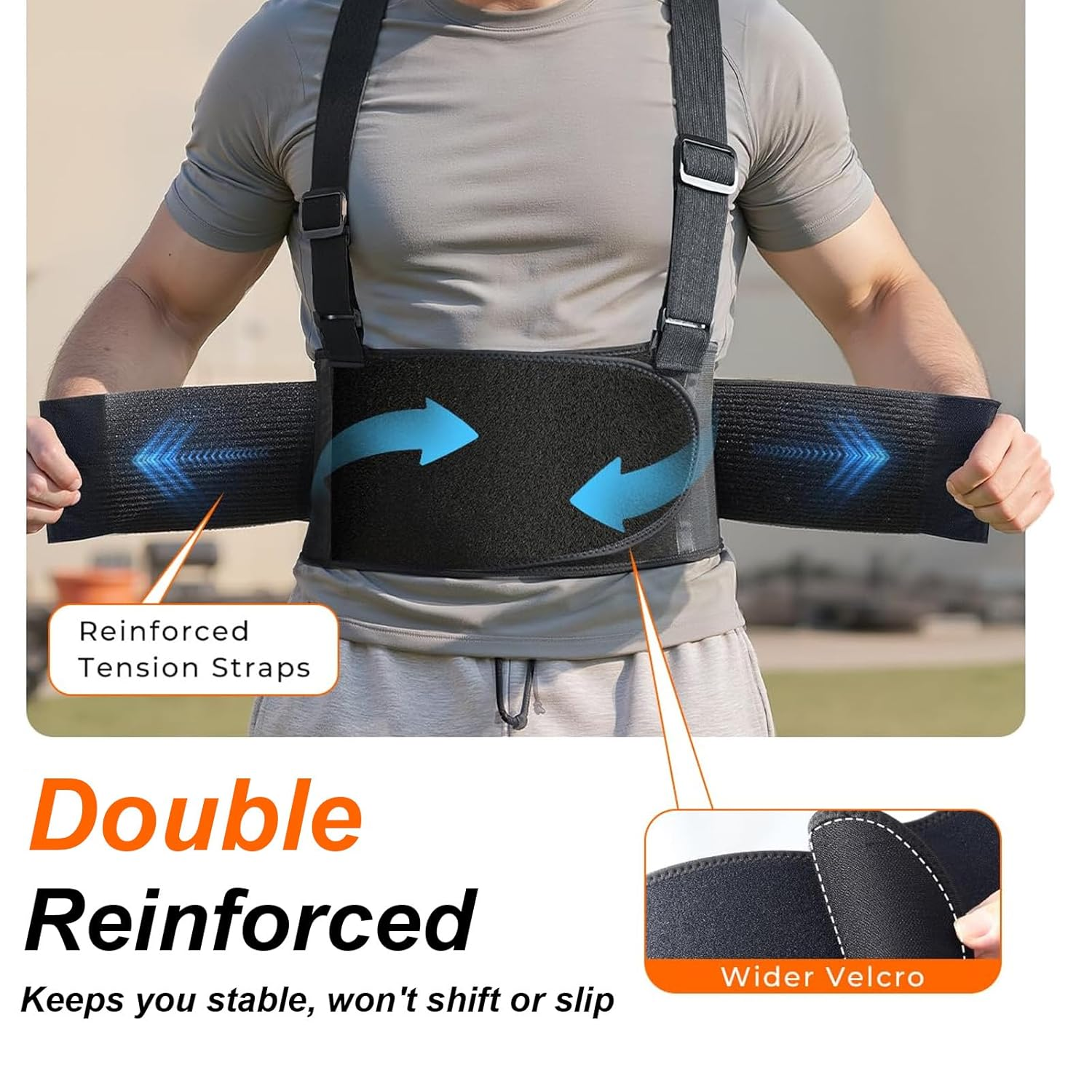 Medical-Grade Work Back Brace with Adjustable Shoulder Straps with Stronger Support & Breathable Mesh Lower Back Support Brace Belt for Men Women,Pain Relief for Sport, Lifting, Warehouse, Construction&Moving-L