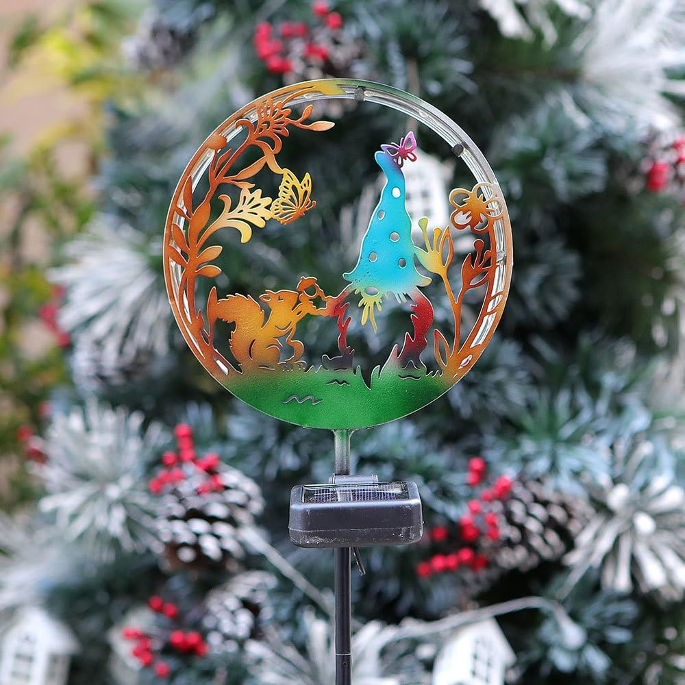 YZYOE Solar Powered Squirrel Elf Light, Garden Decoration Forge Iron Art Beautiful Squirrel and Elf Floor Lamp, Wireless Dusk to Dusk LED Landscape Light Waterproof image number 4