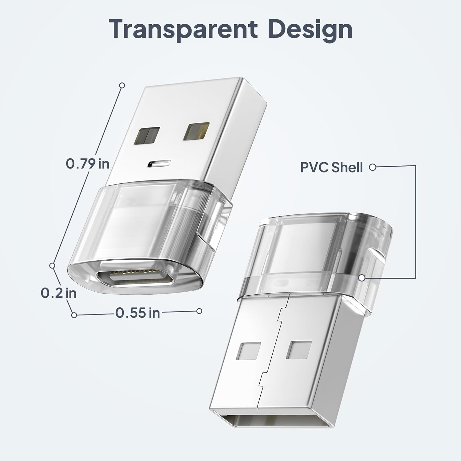 Elebase USB to USB C Adapter 4 Pack,Transparent Type-C Female to a Male Car Charger Converter for New Iphone 16 Pro Max plus 15 14 13,Apple Watch 10 9 8,Airpods,Ipad Air 5 Mini 6 7,Samsung S25 Ultra