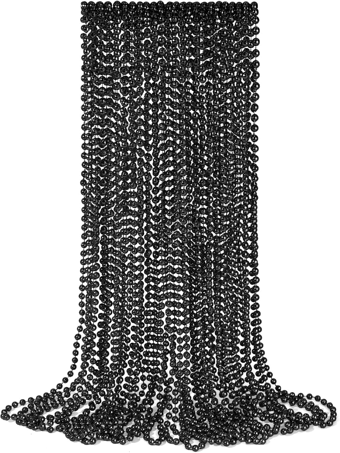 YAXINRUI 16 PCS New Year Necklaces, Gold Black Bead Party Favors, 33 Inch 7 Mm Beaded Necklaces for 2025 Years Eve Christmas Halloween Festive Events