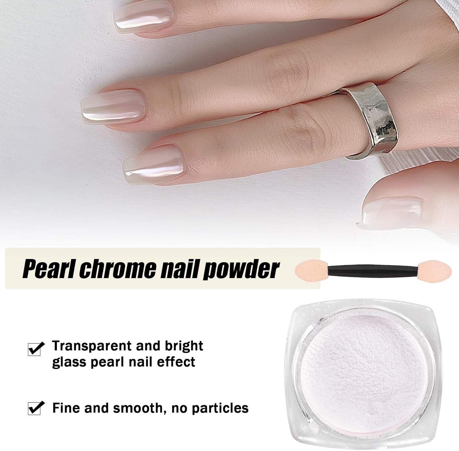 White Pearl Chrome Nail Powder, Ice Glazed Donut Transparent Powder for a Moonlight Effect, Perfect for Glittering and Shinning Nails - DIY Nail Art Accessory image number 3