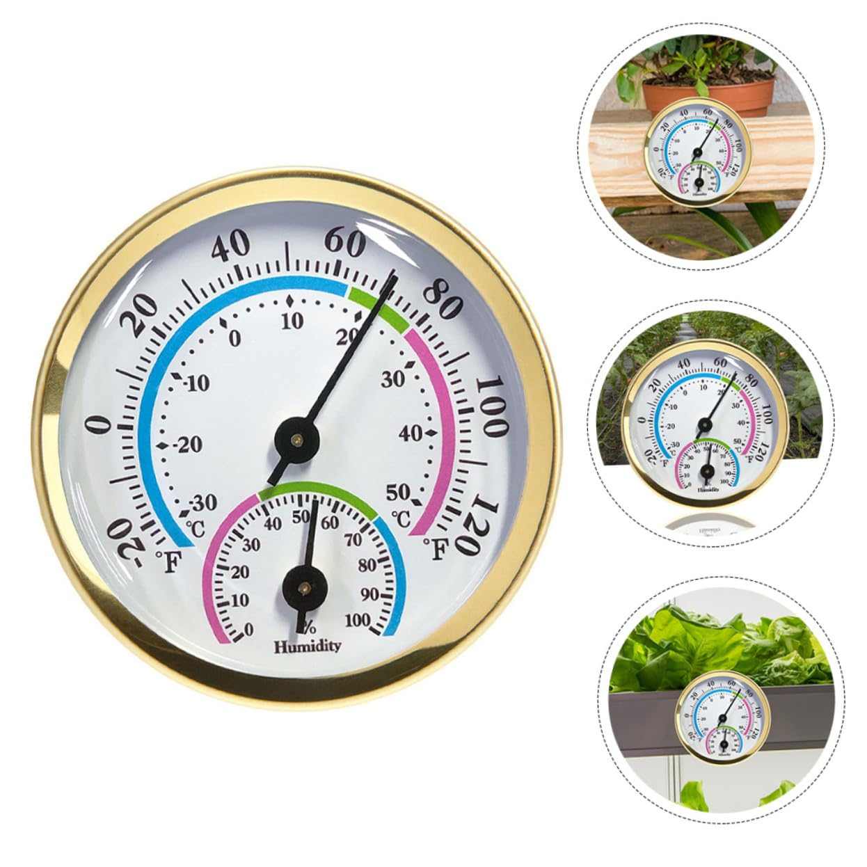 Balacoo 57Mm Mini Indoor Outdoor Thermometer Hygrometer Wall Temperature and Humidity Gauge No Battery Gold for Home and Office image number 6