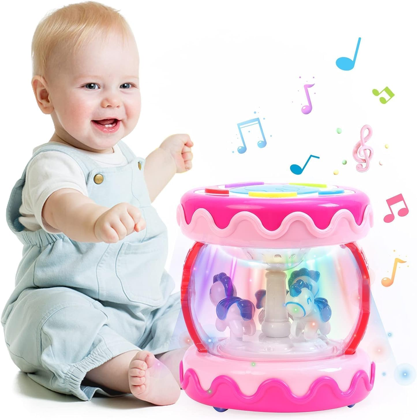 Fimeetoy Baby Toys for 18 Months+ Unicorn Carousel Rotating Projector Light up Toy with Music, Early Learning Musical Toy for Girls Boys (Pink) image number 4