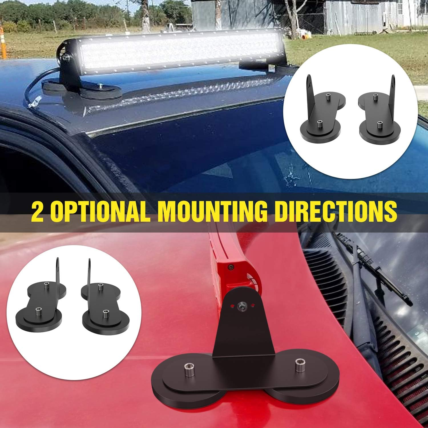 Nilight 2PCS Magnetic Base LED Light Bar Mounting Brackets, Powerful Sucker Holder for Straight Curved Side-Mounted Light Bar Mounting on Hood Roof image number 4