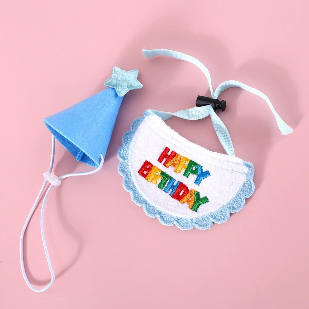 Dog Birthday Hat Cat Pet Supplies Scarf Set for Small Dogs and Cats, Cat Birthday Bandana Cute Dog Hat Pets Party Supplies Decorations Outfit for Cat and Dog (Pink A) - Blue image number 4