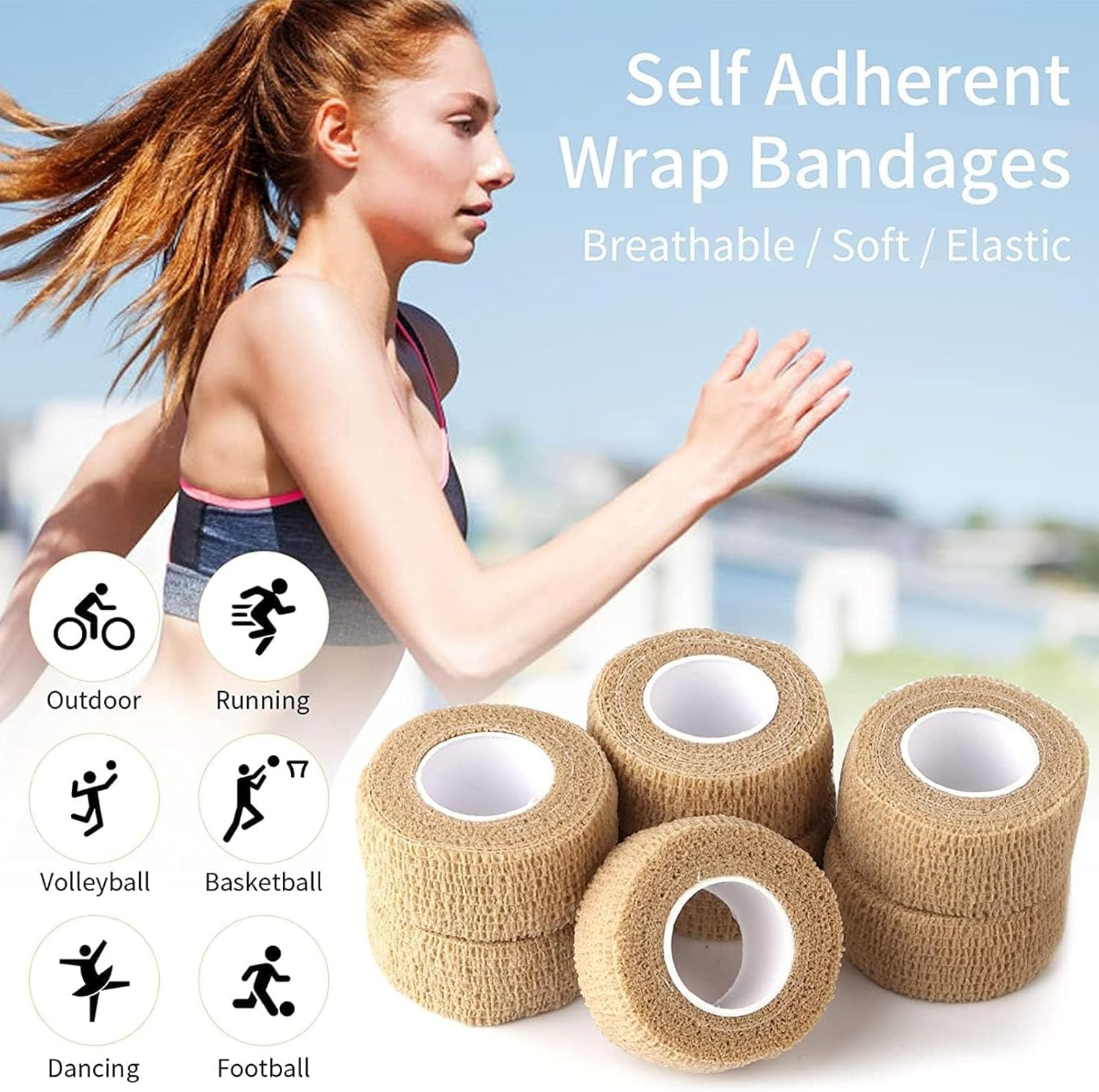 8PCS Cohesive Bandage, Compression Bandage, Rolls Self‑Adhesive Wrap Tape, Adhesive Bandage Tape Skin, Securing Dressings, Skin-Friendly Plaster for Medical Use (2.5Cm X 4M) image number 6