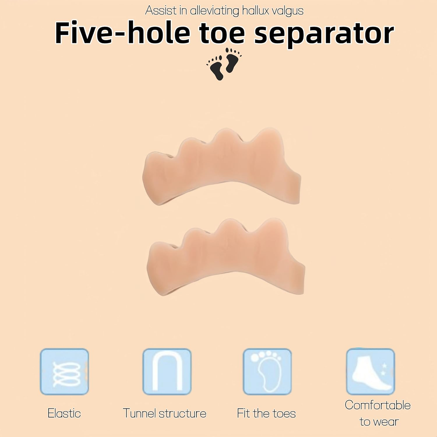 Linjhokbs 2 Pairs Toe Spacers，Correct Bunions and Restore Toes to Their Original Shape/Bunion Corrector Toe Spacer Toe Straightener Toe Stretcher Big Toe Correctors for Women and Men，Skin-Color