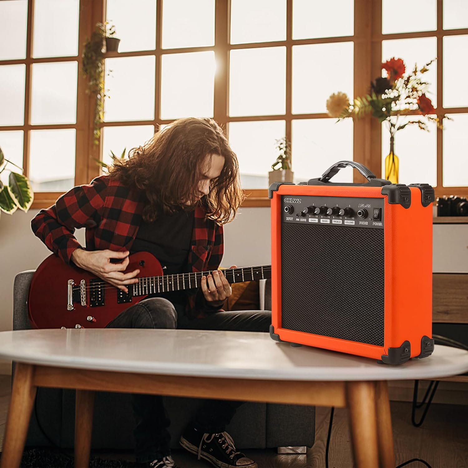 CXLWZ Electric Guitar Amp 20 Watt Amplifier Portable Amp with Headphone Input Gain Powe Including Professional Noise Reduction Cable （Orange） image number 5