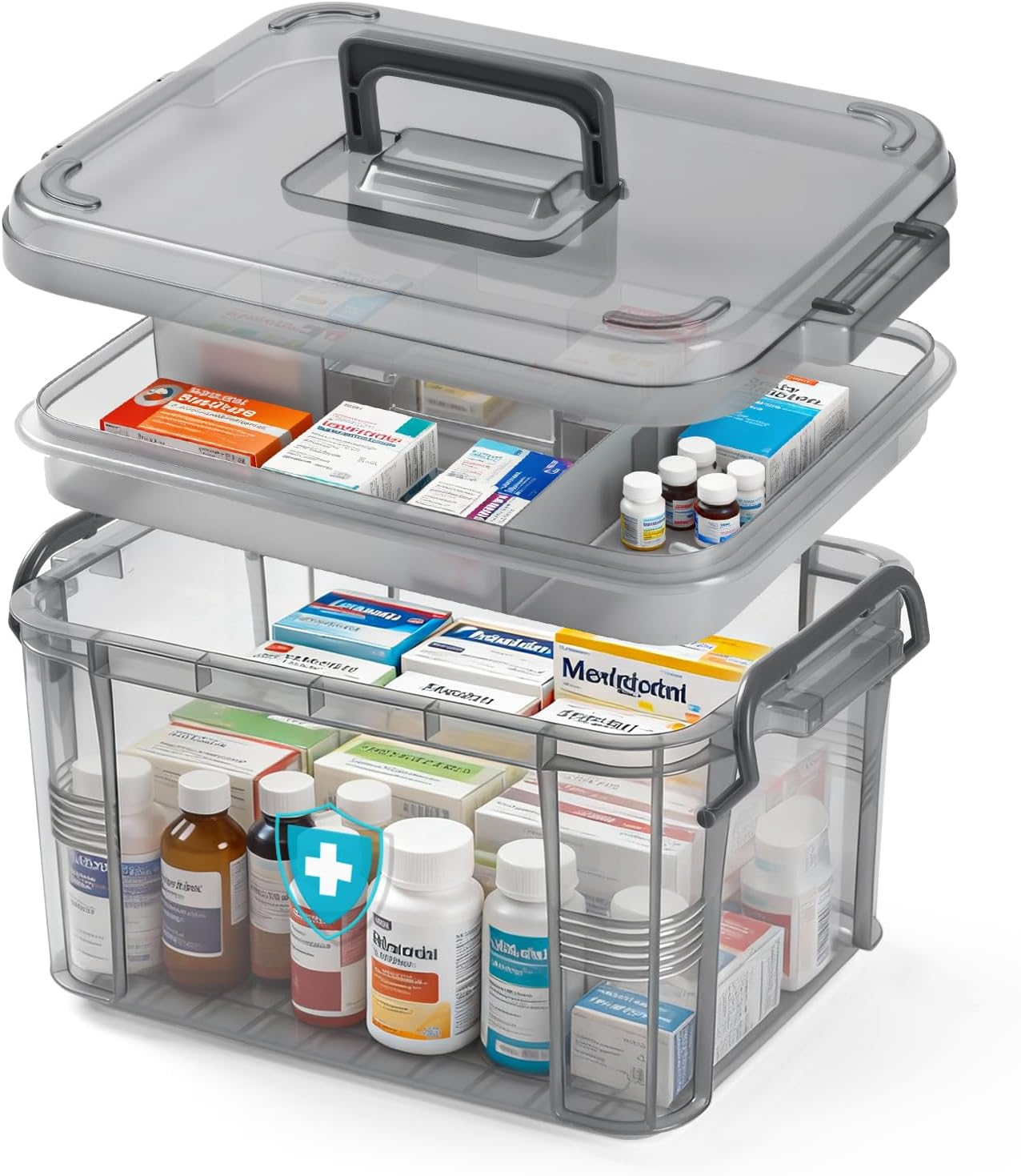 Medicine Storage Box with Handles & Multi-Layer Design &ndash; Plastic Organizer for Pills, First Aid, Household Sundries &ndash; Portable, Durable, and Stackable for Bedroom, Kitchen, and Office