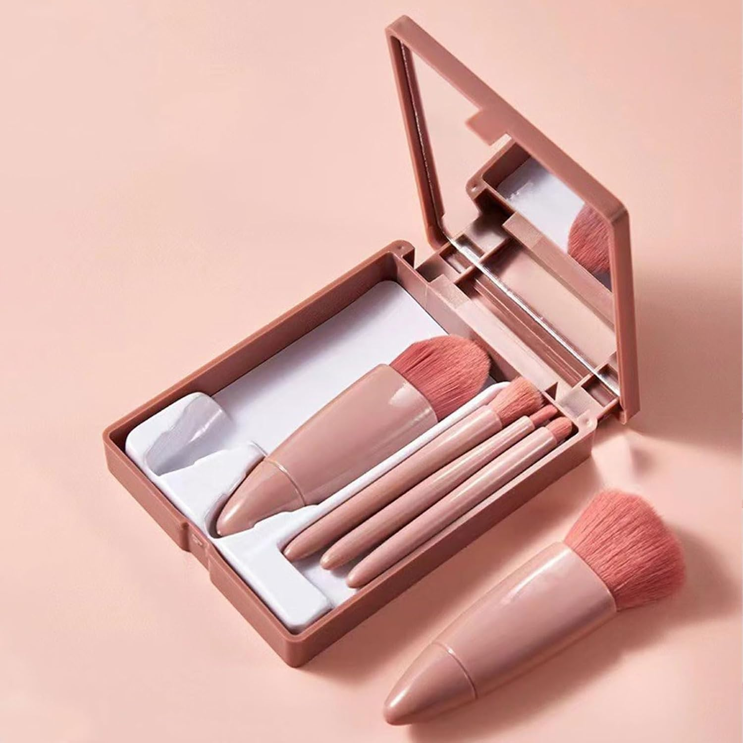 Xolixorium Easy-Taken Travel Makeup Brush Set 5Pcs Mini Complete Function Cosmetic Brushes with Mirror Portable Travel Makeup Brushes Travel Size Makeup Kit image number 2