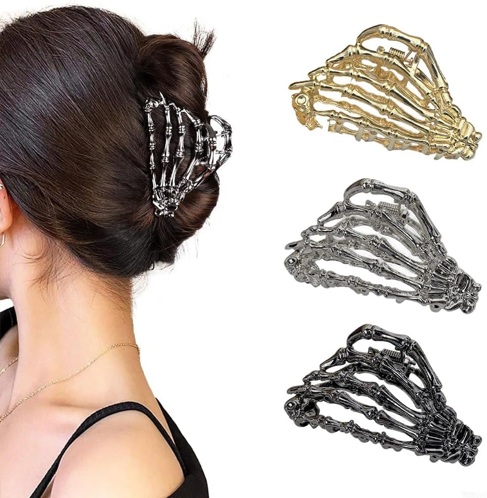 XFSRG Pack of 3 Women'S Gothic Skeleton Claw Clip Punk Non-Slip Hair Accessories for Halloween Party Cosplay (Set A) image number 6
