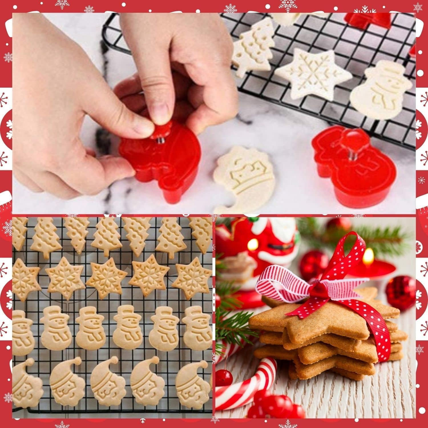Christmas Themed Cookie Cutter Set - 4 Pieces Plastic Spring Die Biscuits Pastry Cutters 3D Cookie Cake Plunger Cutter Baking Mould image number 6