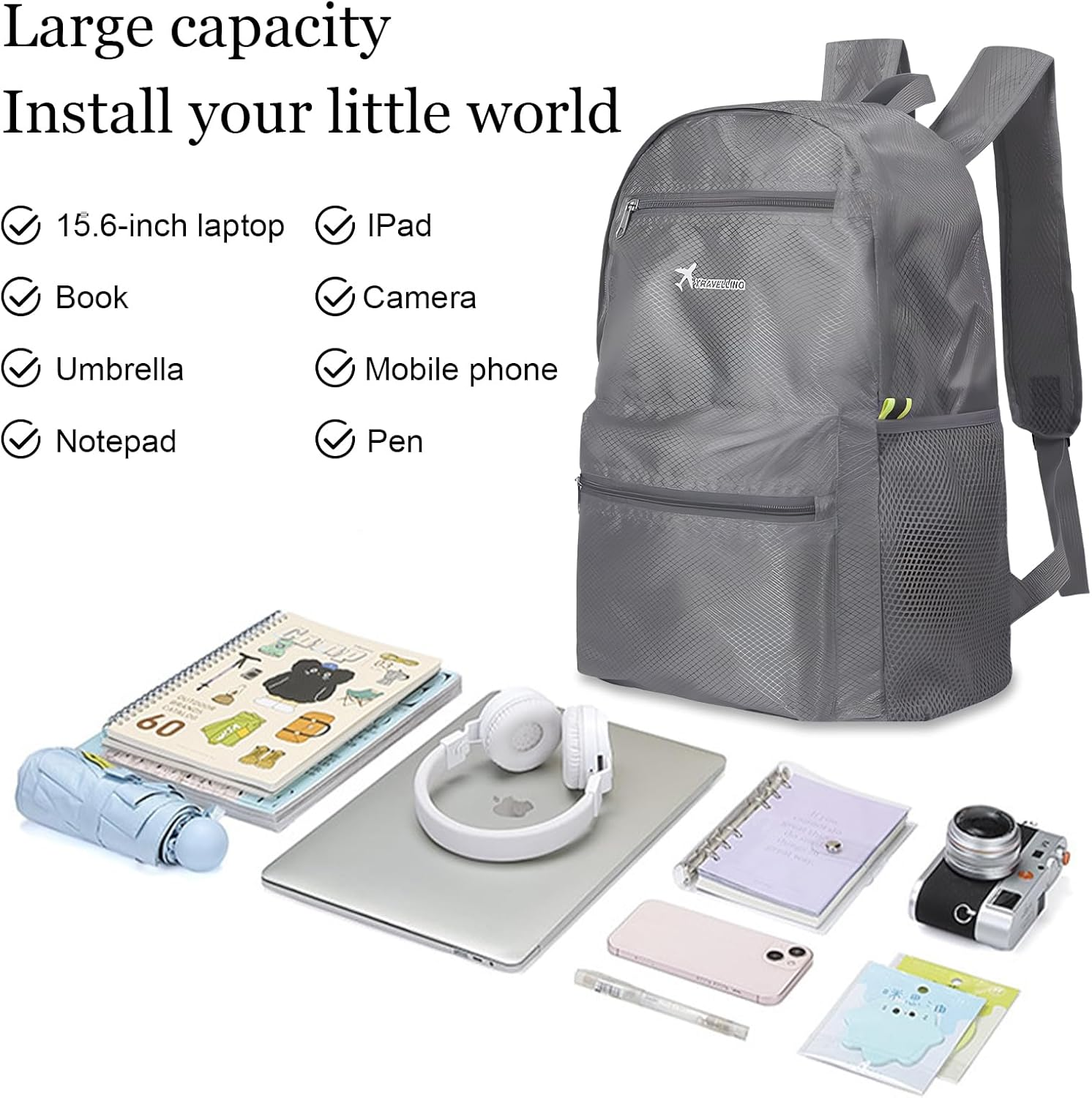 Foldable Hiking Backpack, Foldable Backpack, Ultra Lightweight Rucksack, Unisex Packable Backpack for Men Women, Waterproof Travel Daypack for Outdoor Sport Biking Hiking Climbing image number 6