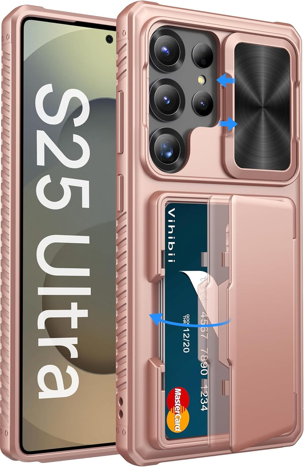 Vihibii for Samsung Galaxy S25 Ultra Wallet Case with Card Holder (4 Cards), [RFID Blocking] & Slide Camera Cover & Raise Screen Edges, Phone Case for Samsung Galaxy S25 Ultra 6.9", Rose Gold image number 3