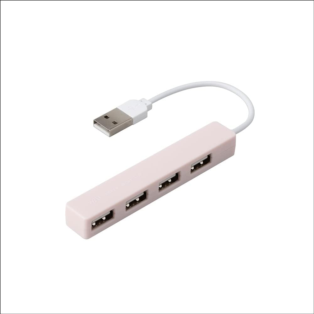 Nakabayashi Z0234 USB Hub, USB 2.0, 4 Ports, Shell Pink