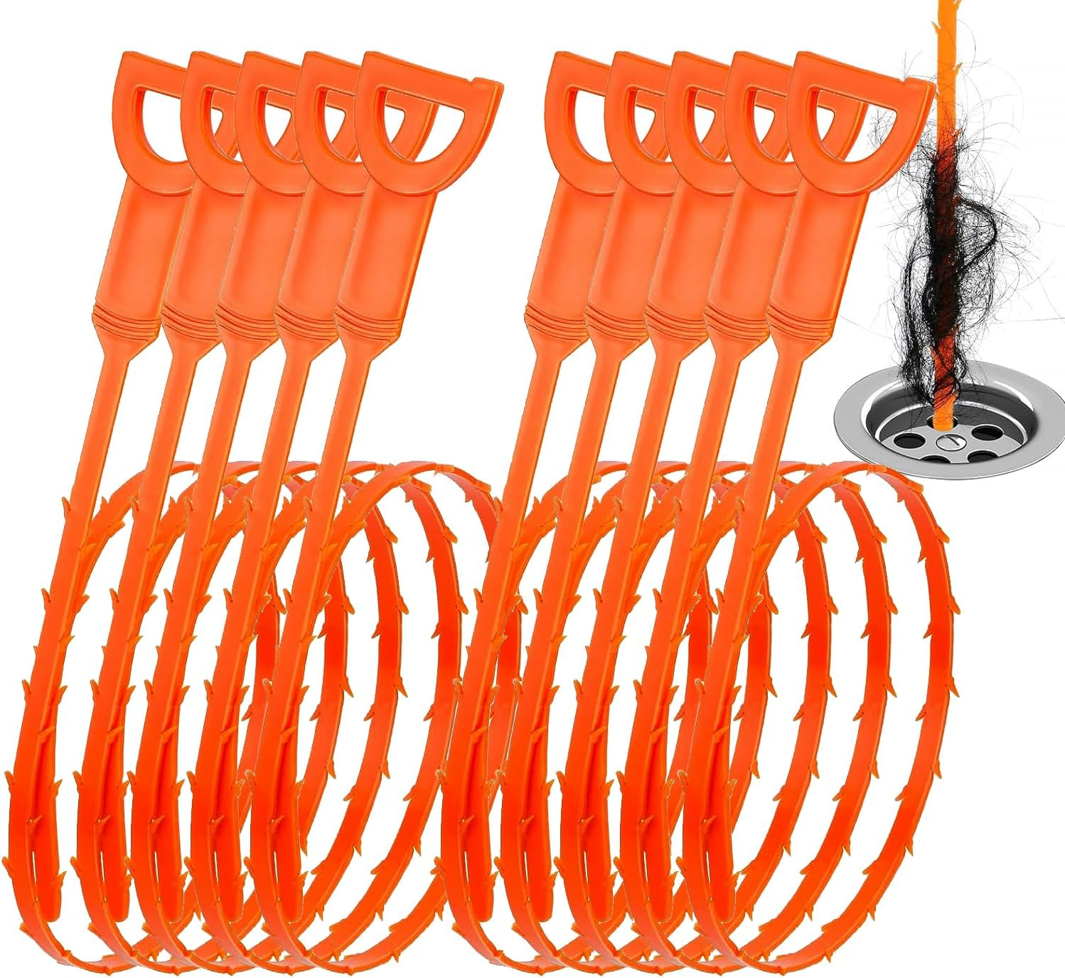25 Inch Drain Snake Hair Removal Tool 10 Pcs, Hair Drain Clog Remover image number 6