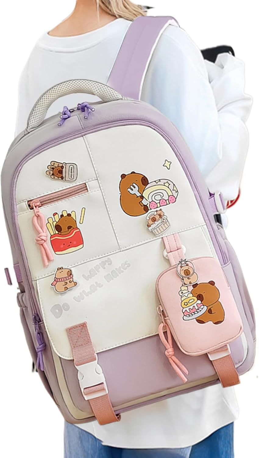 Gupcaqosjw Capybara Backpack for Girls - Cute Cartoon Kids Travel Back Pack for Girls,Stylish Schoolbag with Adjustable Straps for School Travel Outing Beach Weekend Trip - Khaki image number 7