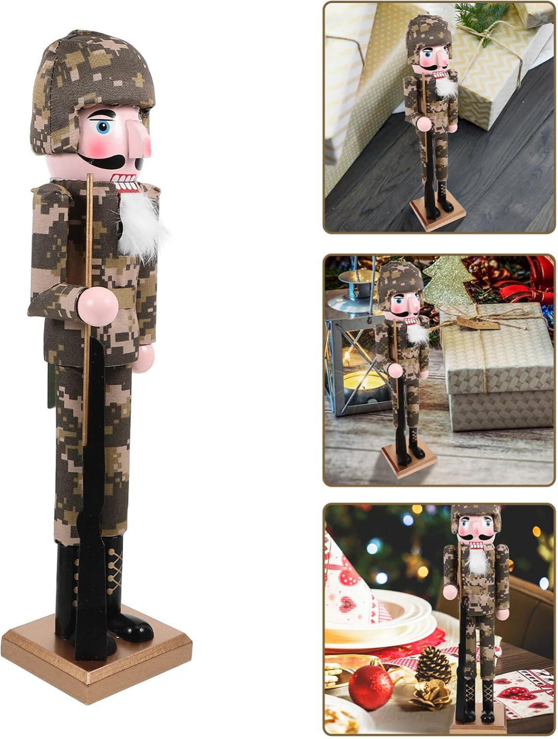MAGICLULU Christmas Nutcracker Soldier Decor Traditional Wooden Nutcracker Figure Camouflage Soldier Design Unique Holiday Decoration for Home Weddings and Festive Celebrations