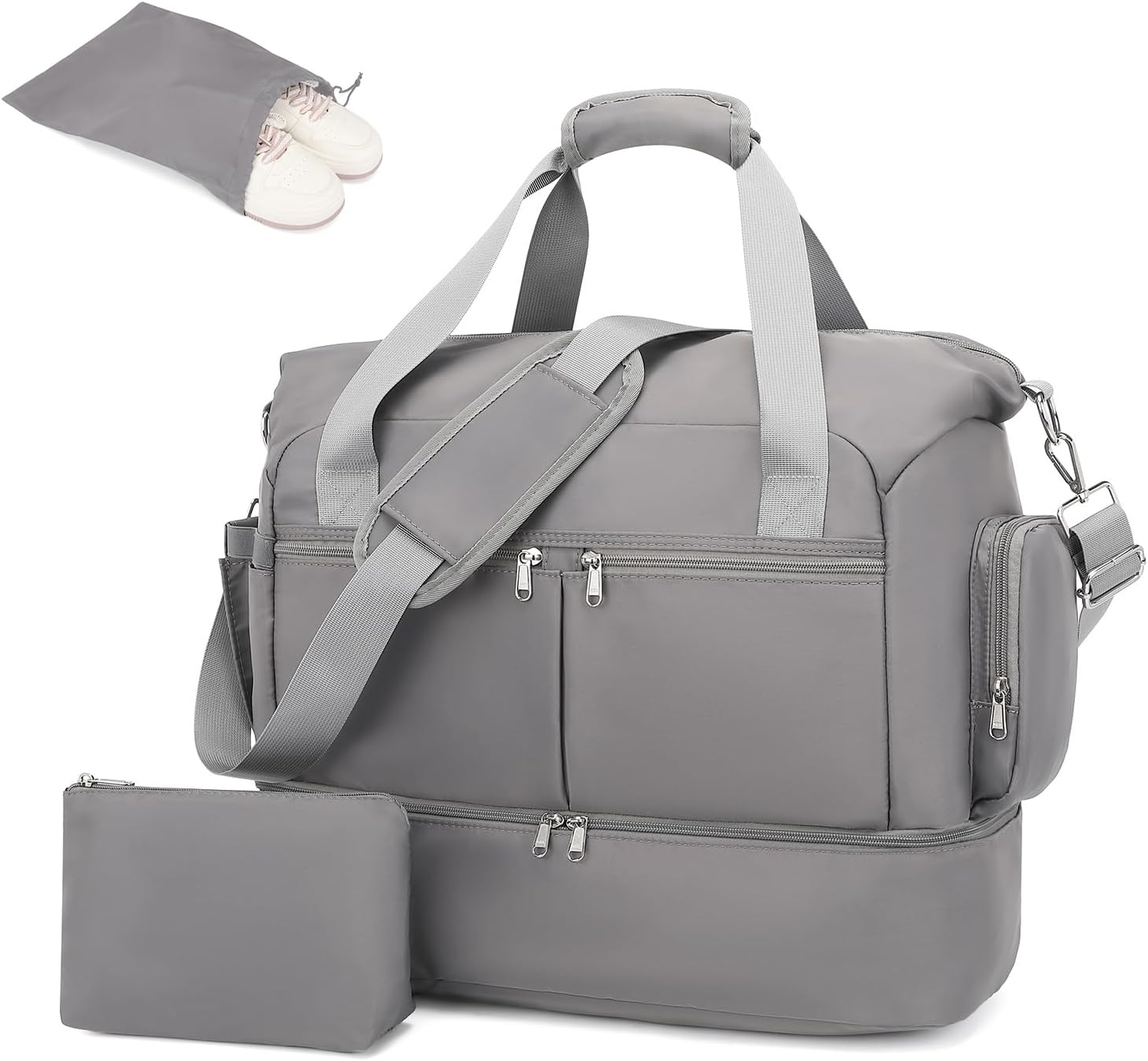 Kono Travel Duffel Bag 32L Water-Resistant Gym Tote Bag with Shoes Compartment Cosmetic Bag Detachable Shoulder Strap Lightweight Holdall Luggage Bag Weekend Bag with Trolley Sleeve