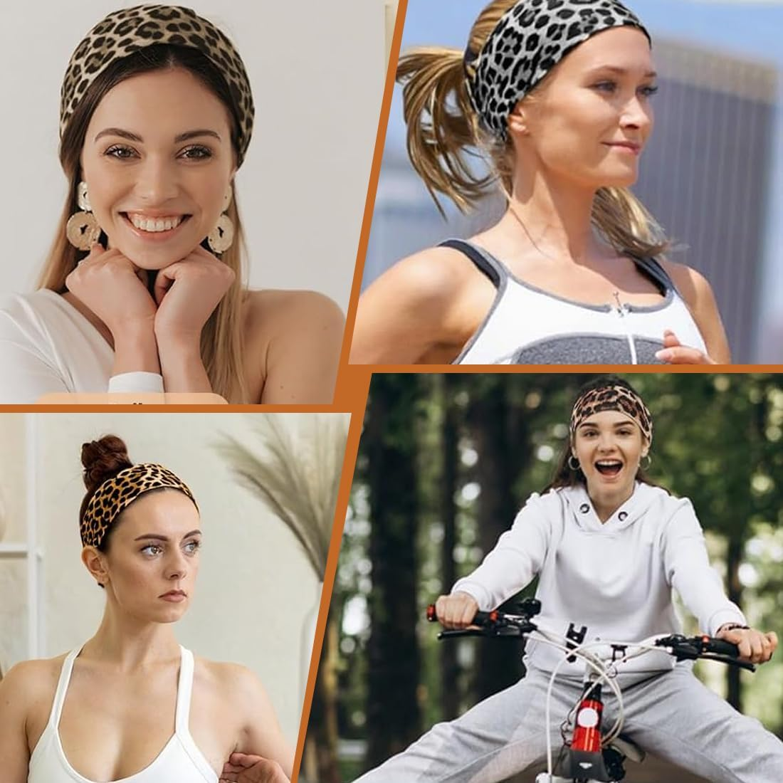 Pack of 4 Women'S Leopard Boho Headband Printed Headbands Knot Twisted Elastic Head Wrap Hair Accessories for Girls for Running Yoga Fitness image number 2