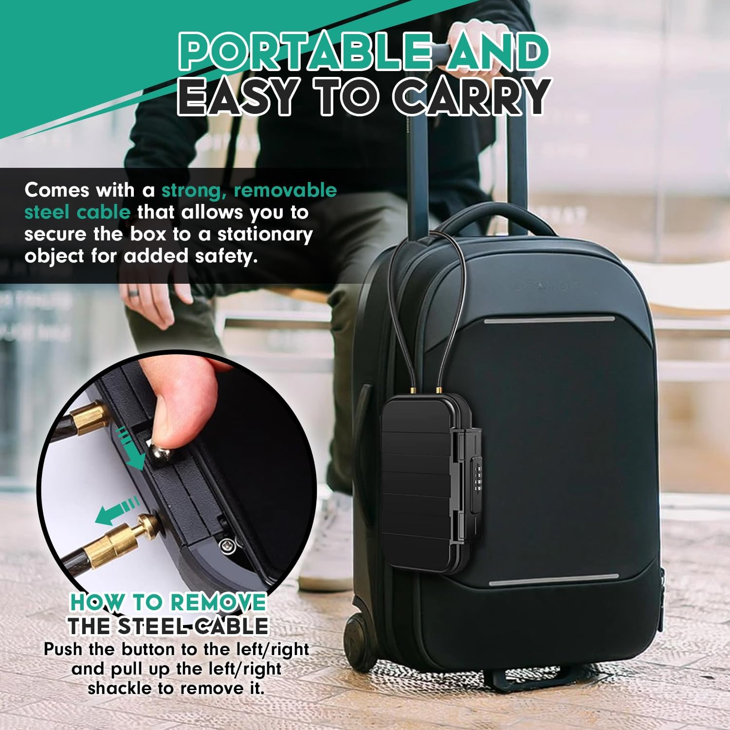 Travel Portable Safe Box, Outdoor Combination Security Case with 4-Digit Code, Waterproof Anti-Theft Lock Box with Wire for Passport, Credit Cards, Phones &ndash; Ideal for Home, Hotel, Travel, Beach, Car image number 6