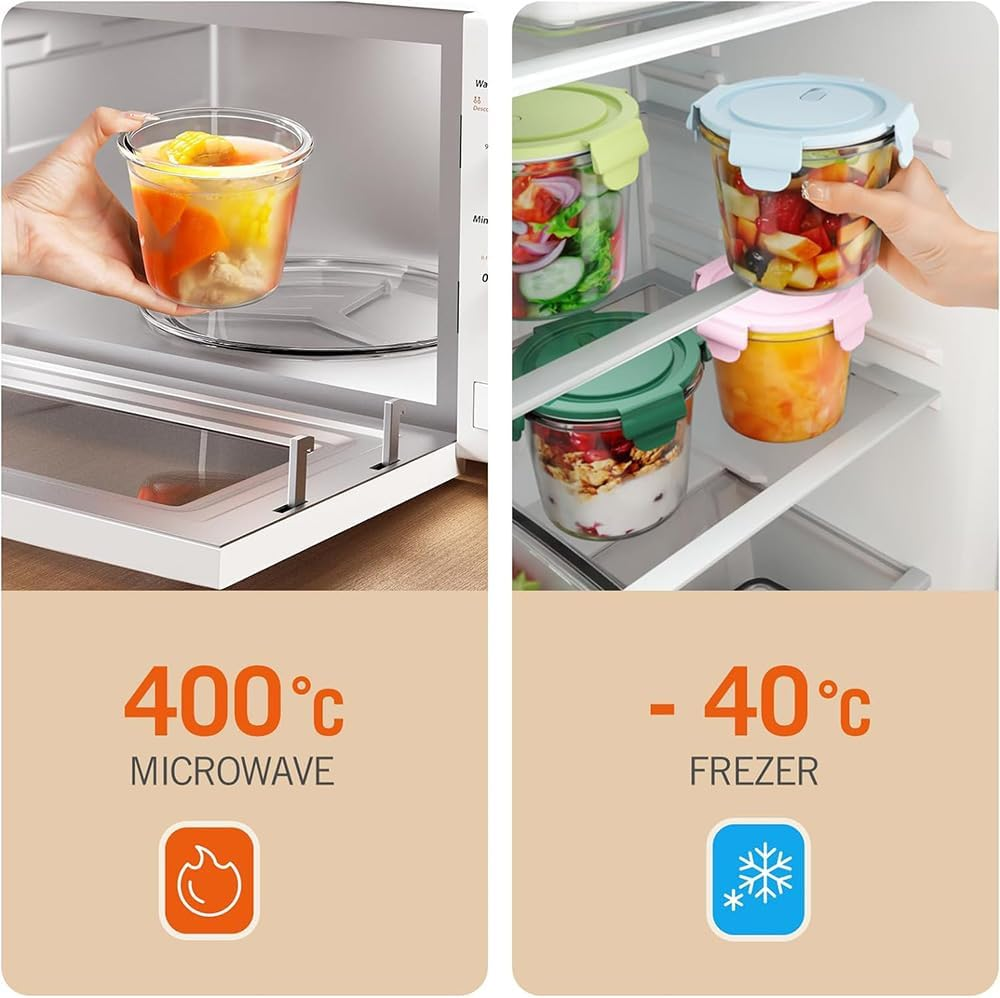 4 Pack Glass Meal Prep Containers with Airtight Lids, Leak-Proof Soup Stew Food Storage & Meal Prep Container, Reusable Glass Soup Containers Overnight Oats Containers for Leftover, Soup, Fruit image number 3