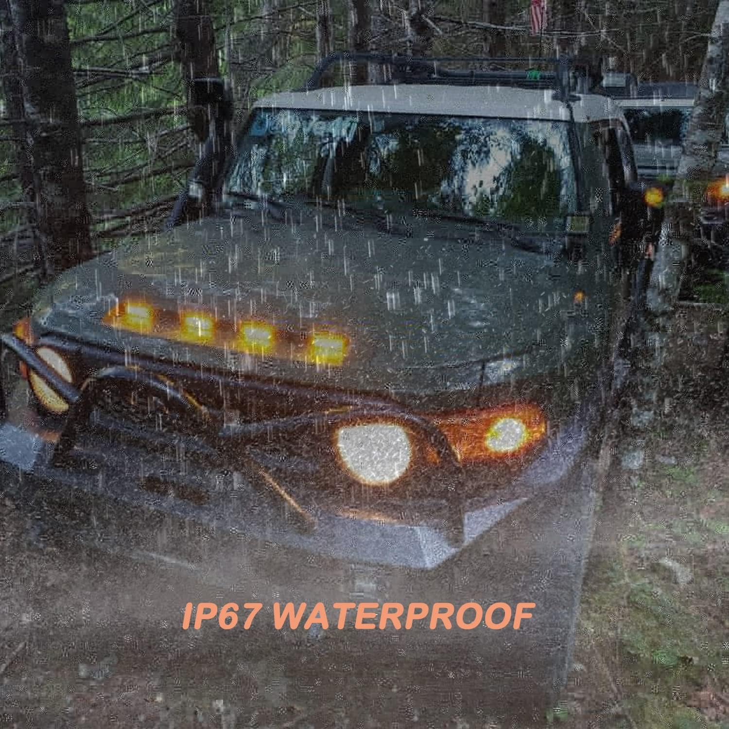 Smoked Amber LED Front Grille Marker Lights Kit, 4Pcs 4 Inch Amber Full LED Center Grille Running/Position Lights Sealed 9 Leds Compatible with Tacoma/4Runner/ Tundra/Silverado Grill Marker Lights