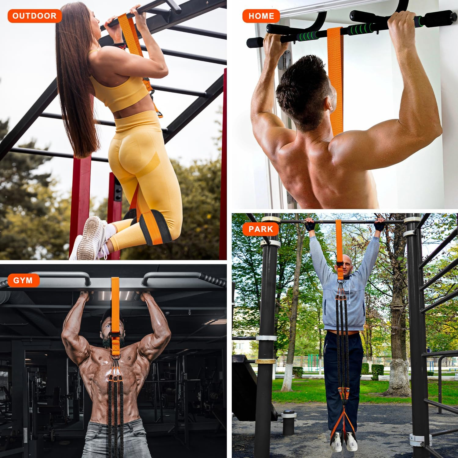 Pull up Assistance Bands, Heavy Duty Resistance Band for Pull up Bar, Adjustable Weight/Size with Fabric Feet/Knee Rest, Bands for Pull up Assist for Strength Training, Patented Pull up Assist Band - 1-Orange image number 4