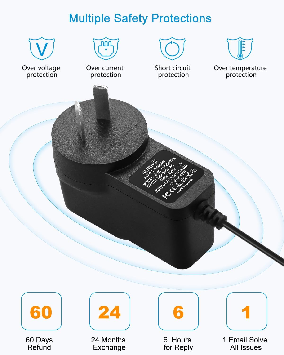 ALITOVE 12V 1A Power Supply Adapter DC 12 Volt 12W 1000Ma 800Ma 600Ma 500Ma Power Converter with 5.5X2.5Mm 5.5X3.0Mm 5.5X1.7Mm 4.8X1.7Mm 4.0X1.7Mm 3.5X1.35Mm 3.0X1.1Mm 2.5Mmx0.7Mm 6.3X3.0Mm 10 Tips image number 1